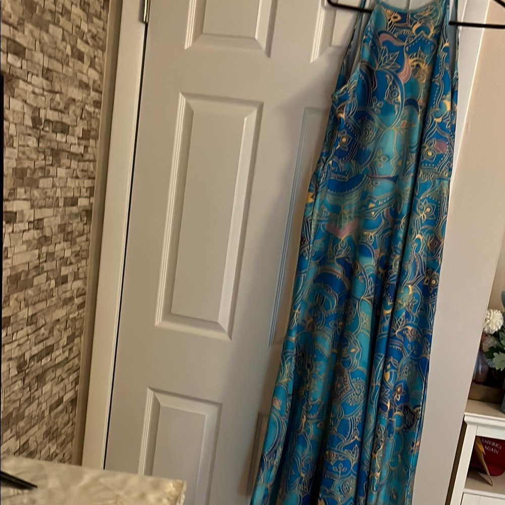 Vibrant Blue and Gold Patterned Dress plus size  Large.